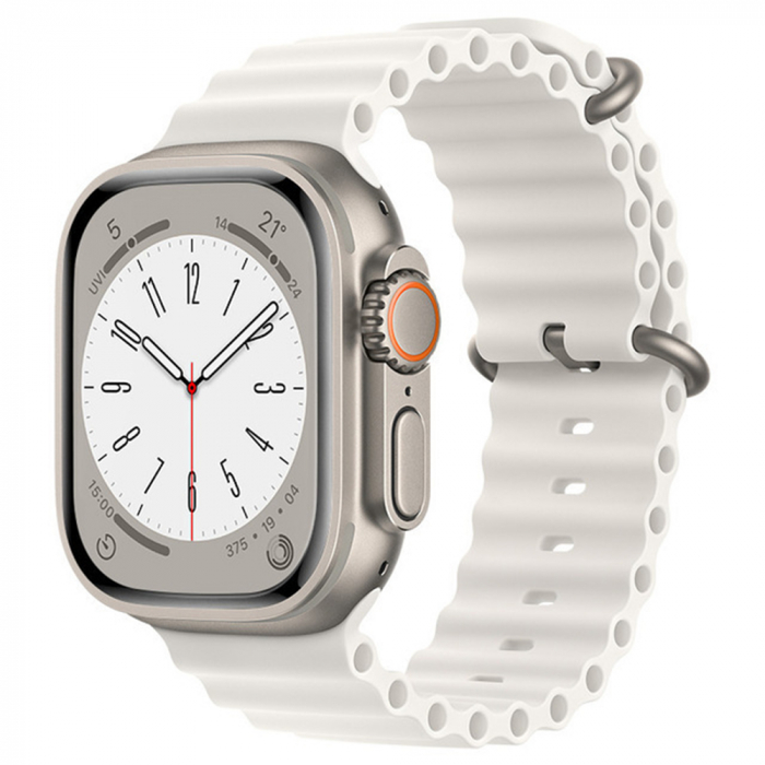 Curea pentru Apple Watch 1 / 2 / 3 / 4 / 5 / 6 / 7 / 8 / SE / SE 2 / Ultra / Ultra 2 (42 mm / 44 mm / 45 mm / 49 mm) - White [1]