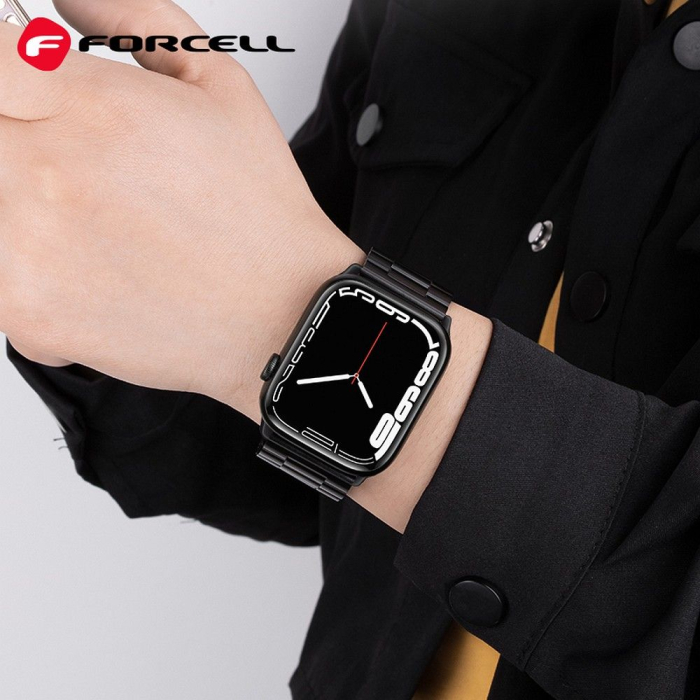 Curea pentru Apple Watch Forcell F-Design FA10 cu cataramă din oțel 42 / 44 / 45 / 49 mm, neagra [3]