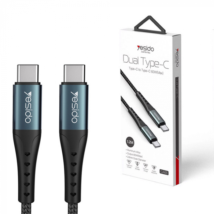 Data Cable (CA66) - Type- C to Type-C, 60W, QC & PD, 3A, 1.2m - Black [7]