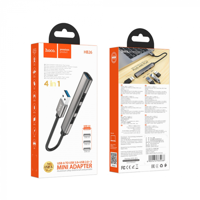 Data Hub (HB26) - USB-A to USB-A 3.0, 3xUSB-A 2.0 - Grey [7]