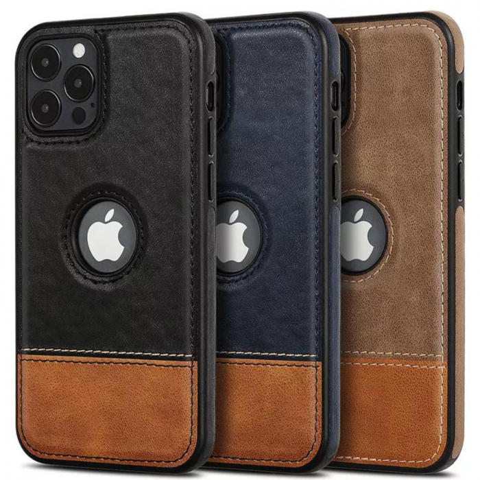 Husa Business din Piele pentru iPhone 14, Black-Brown [5]