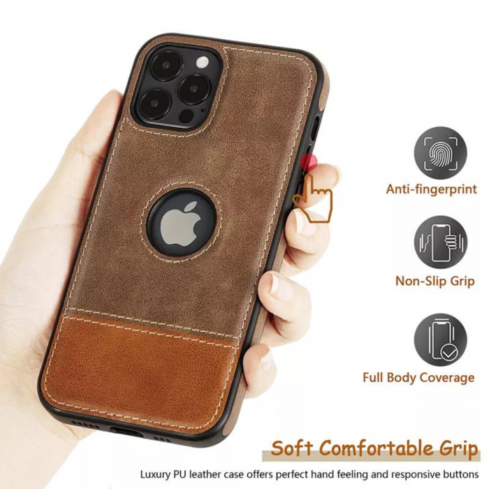 Husa Business din Piele pentru iPhone 14, Black-Brown [3]
