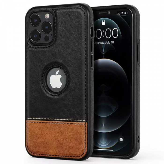 Husa Business din Piele pentru iPhone 14, Black-Brown [1]