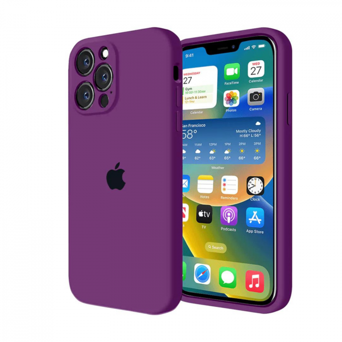 Husa din Silicon cu Protectie Camera pentru iPhone 14, Dark-Purple [1]