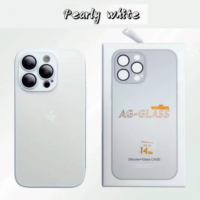 Husa din Sticla si Silicon cu Protectie Lentile Camera pentru iPhone 15, Alb Perlat-Mat [12]