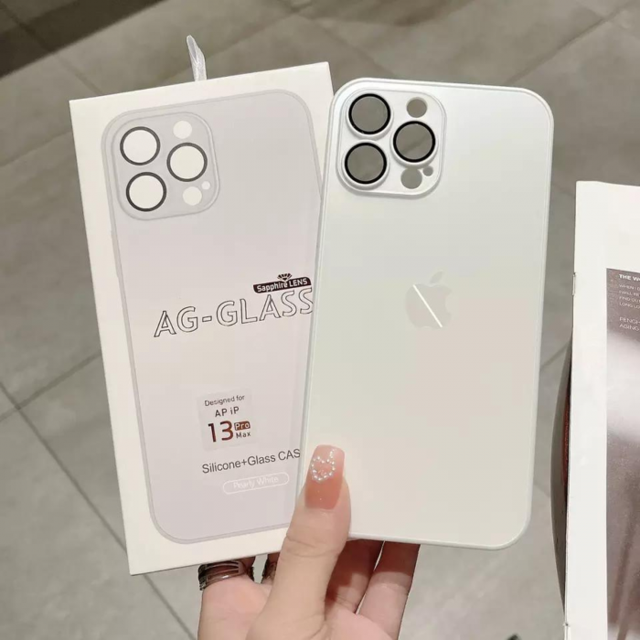 Husa din Sticla si Silicon cu Protectie Lentile Camera pentru iPhone 15 Plus, Alb Perlat-Mat [7]