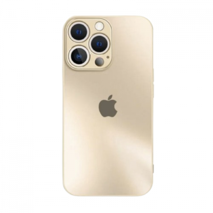 Husa din Sticla si Silicon cu Protectie Lentile Camera pentru iPhone 12, Gold - Mat [1]