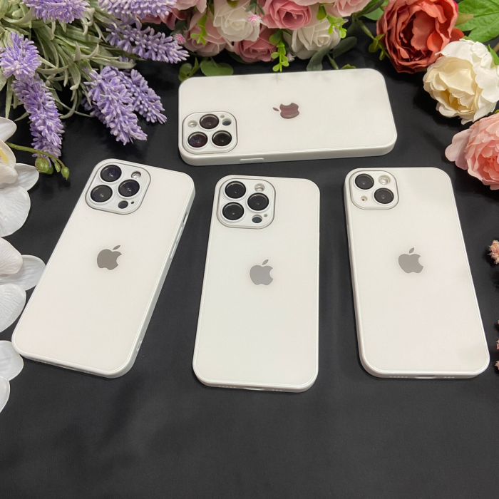 Husa din Sticla si Silicon cu Protectie Lentile Camera pentru iPhone 15 Plus, Alb-Glossy [6]