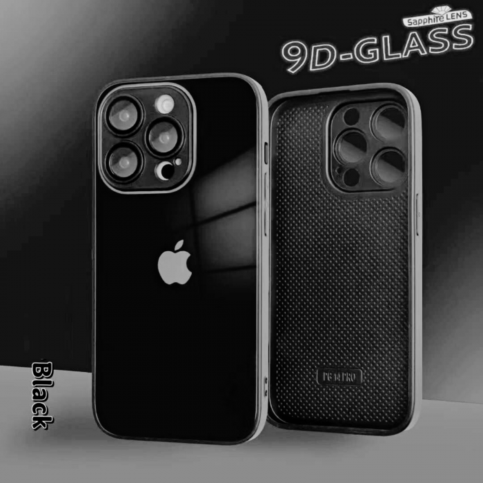 Husa din Sticla si Silicon cu Protectie Lentile Camera pentru iPhone 15 Pro, Black-Glossy [11]