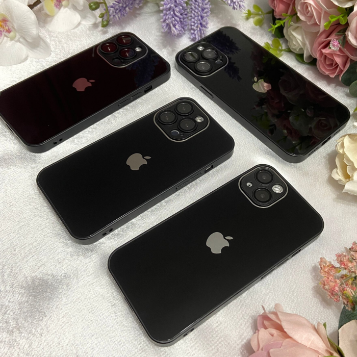 Husa din Sticla si Silicon cu Protectie Lentile Camera pentru iPhone 15, Black-Glossy [6]