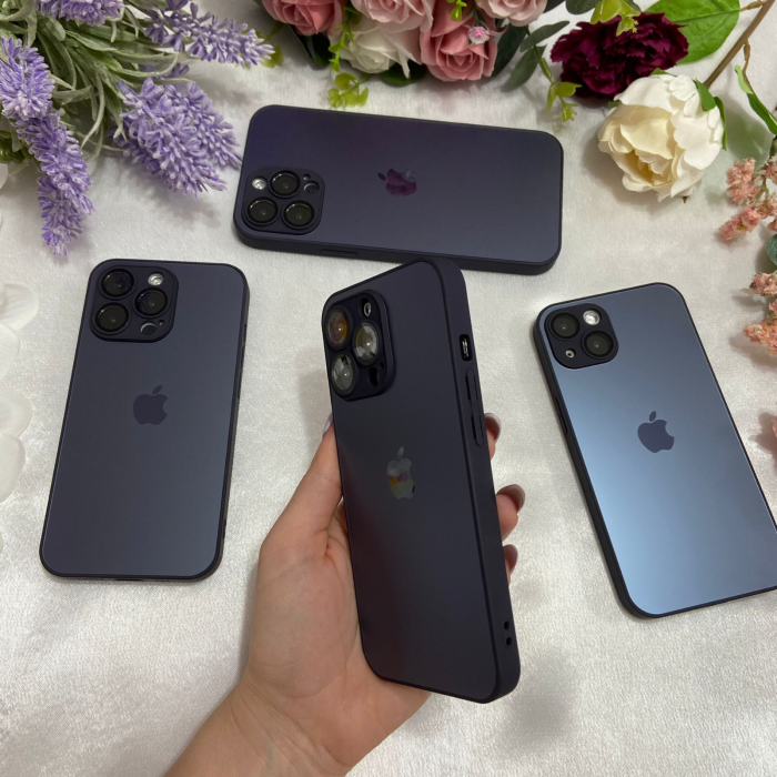 Husa din Sticla si Silicon cu Protectie Lentile Camera pentru iPhone 15 Plus, Deep Purple-Mat [3]