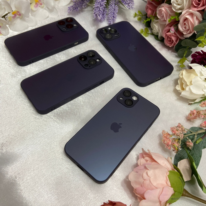 Husa din Sticla si Silicon cu Protectie Lentile Camera pentru iPhone 15 Plus, Deep Purple-Mat [6]