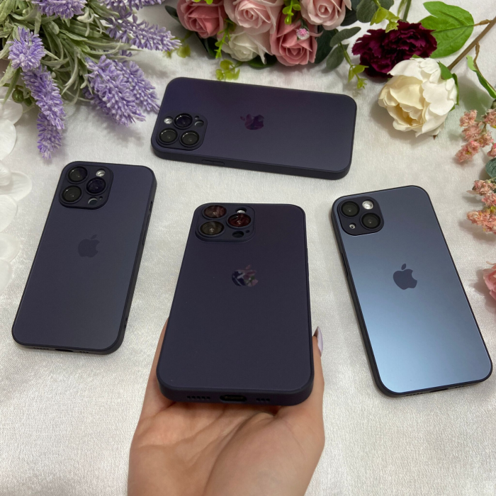 Husa din Sticla si Silicon cu Protectie Lentile Camera pentru iPhone 15 Plus, Deep Purple-Mat [4]