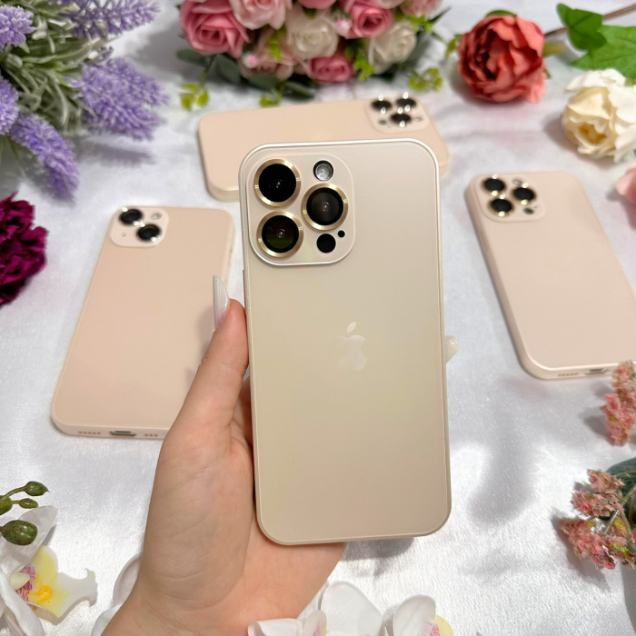 Husa din Sticla si Silicon cu Protectie Lentile Camera pentru iPhone 12, Gold - Mat [2]