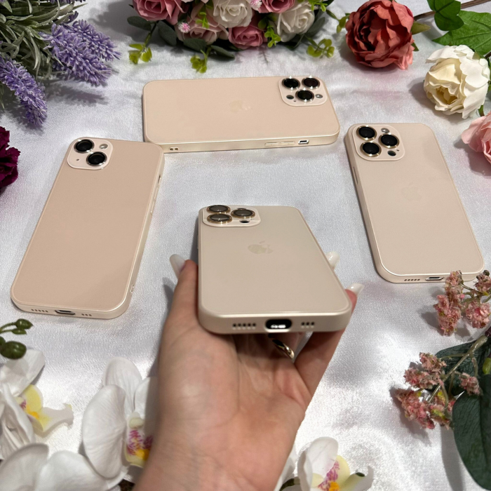 Husa din Sticla si Silicon cu Protectie Lentile Camera pentru iPhone 12, Gold - Mat [5]