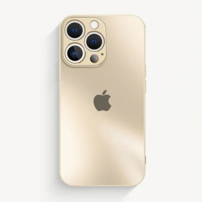 Husa din Sticla si Silicon cu Protectie Lentile Camera pentru iPhone 12, Gold - Mat [9]