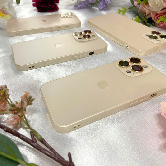 Husa din Sticla si Silicon cu Protectie Lentile Camera pentru iPhone 12, Gold - Mat [8]