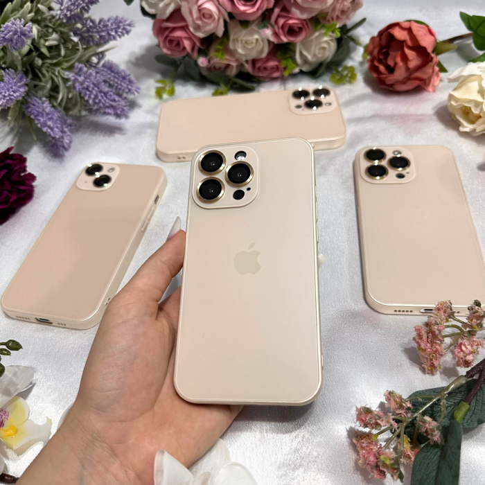 Husa din Sticla si Silicon cu Protectie Lentile Camera pentru iPhone 12, Gold - Mat [4]