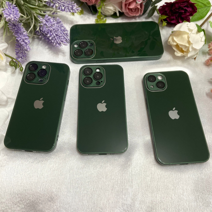 Husa din Sticla si Silicon cu Protectie Lentile Camera pentru iPhone 15 Pro, Green-Glossy [5]