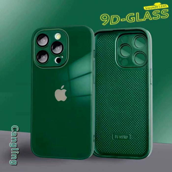 Husa din Sticla si Silicon cu Protectie Lentile Camera pentru iPhone 14 Plus, Green-Glossy [11]