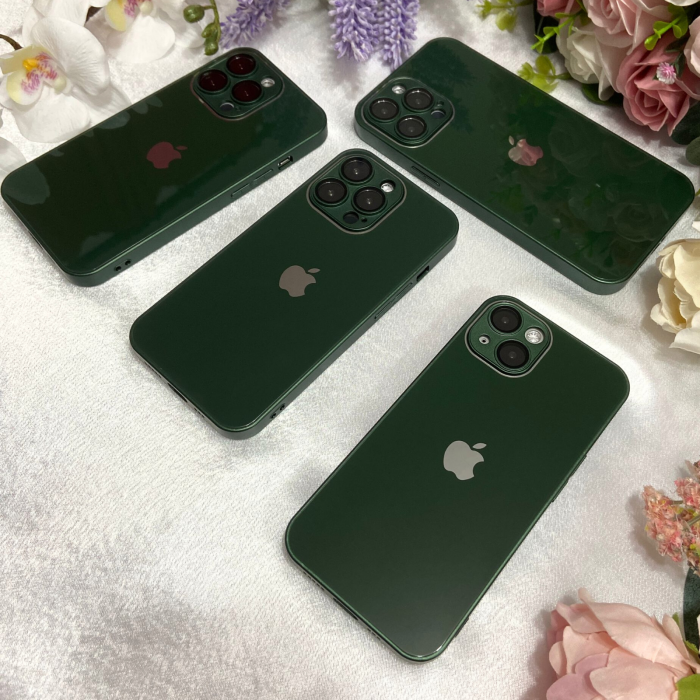 Husa din Sticla si Silicon cu Protectie Lentile Camera pentru iPhone 15 Plus, Green-Glossy [6]