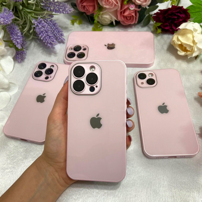 Husa din Sticla si Silicon cu Protectie Lentile Camera pentru iPhone 11 Pro, Pink-Glossy [2]