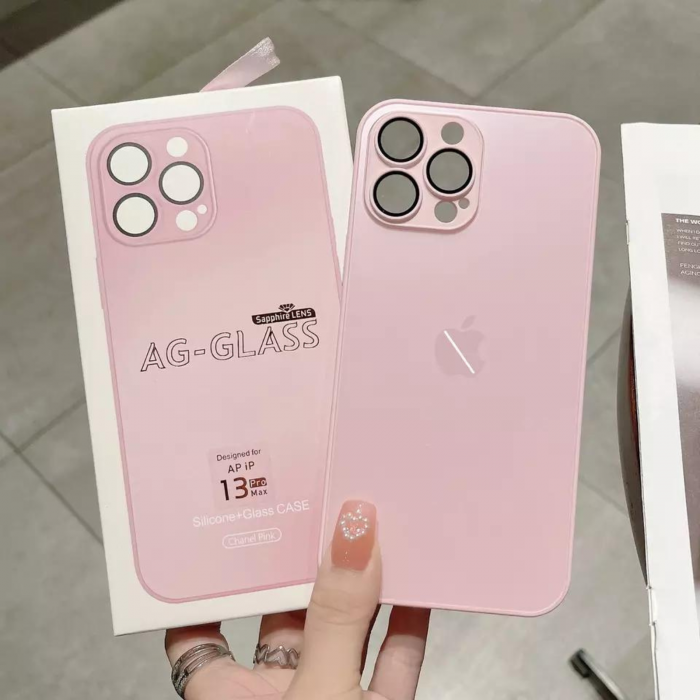 Husa din Sticla si Silicon cu Protectie Lentile Camera pentru iPhone 14 Plus, Pink-Mat [7]