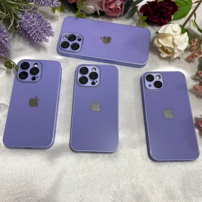 Husa din Sticla si Silicon cu Protectie Lentile Camera pentru iPhone 14 Pro, Purple-Glossy [7]