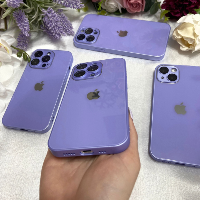 Husa din Sticla si Silicon cu Protectie Lentile Camera pentru iPhone 15 Pro, Purple-Glossy [5]