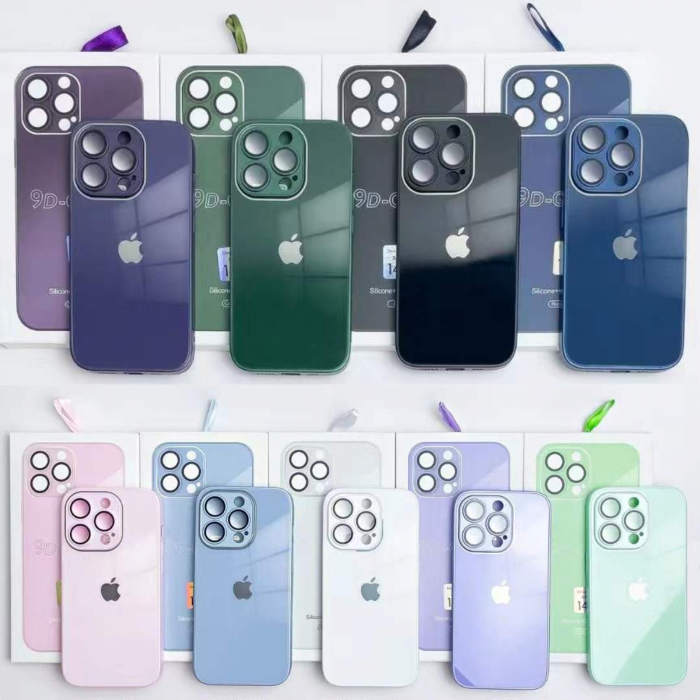 Husa din Sticla si Silicon cu Protectie Lentile Camera pentru iPhone 14 Pro, Purple-Glossy [13]