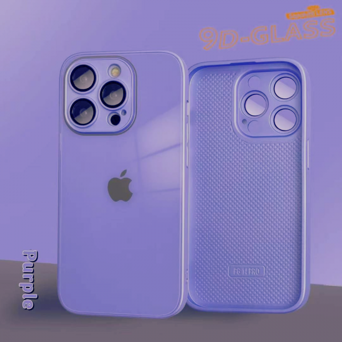 Husa din Sticla si Silicon cu Protectie Lentile Camera pentru iPhone 14 Pro, Purple-Glossy [12]