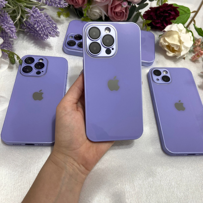 Husa din Sticla si Silicon cu Protectie Lentile Camera pentru iPhone 14 Pro, Purple-Glossy [3]
