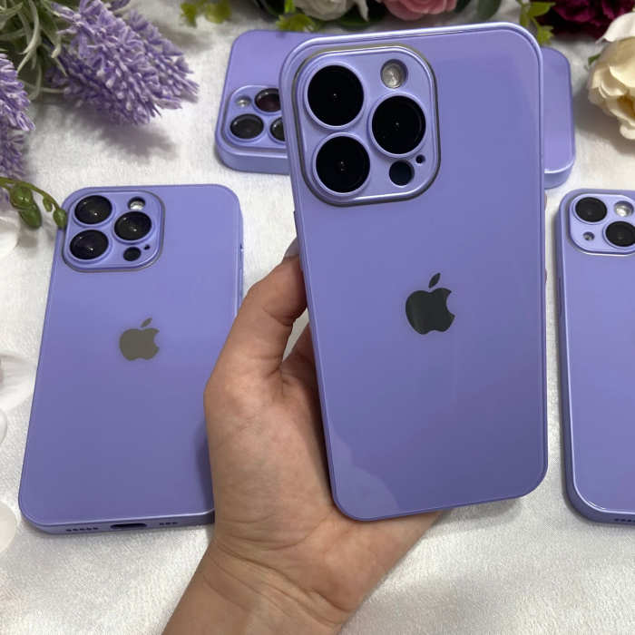 Husa din Sticla si Silicon cu Protectie Lentile Camera pentru iPhone 15 Pro, Purple-Glossy [2]