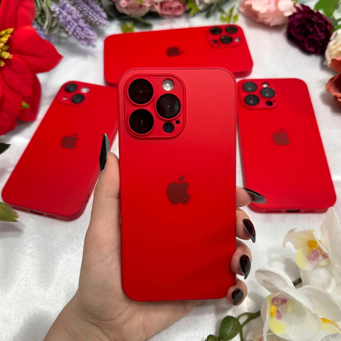 Husa din Sticla si Silicon cu Protectie Lentile Camera pentru iPhone 13 Pro Max, Rosu-Mat [5]