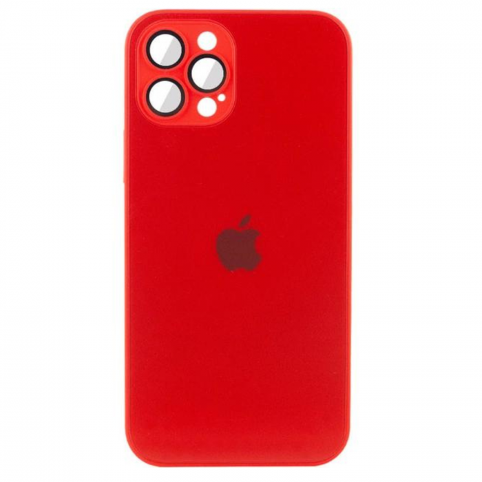 Husa din Sticla si Silicon cu Protectie Lentile Camera pentru iPhone 12 Pro Max, Rosu-Mat [8]