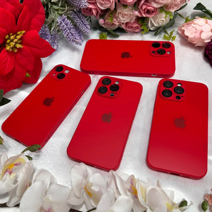 Husa din Sticla si Silicon cu Protectie Lentile Camera pentru iPhone 14 Plus, Rosu-Mat [7]