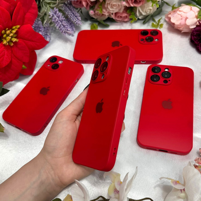 Husa din Sticla si Silicon cu Protectie Lentile Camera pentru iPhone 14 Plus, Rosu-Mat [4]