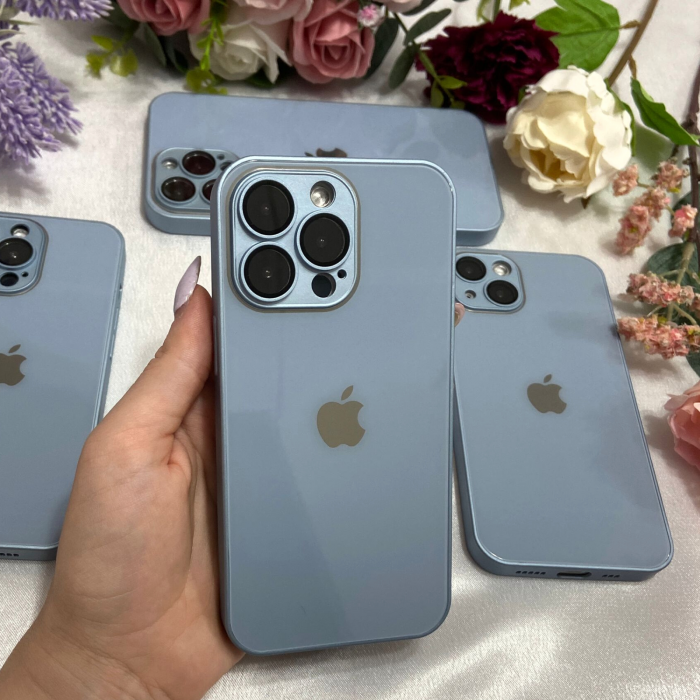 Husa din Sticla si Silicon cu Protectie Lentile Camera pentru iPhone 15 Pro Max, Sierra Blue-Glossy [2]