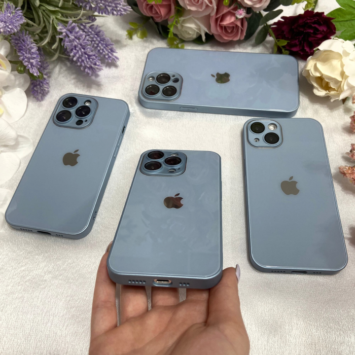 Husa din Sticla si Silicon cu Protectie Lentile Camera pentru iPhone 14 Pro, Sierra Blue-Glossy [5]
