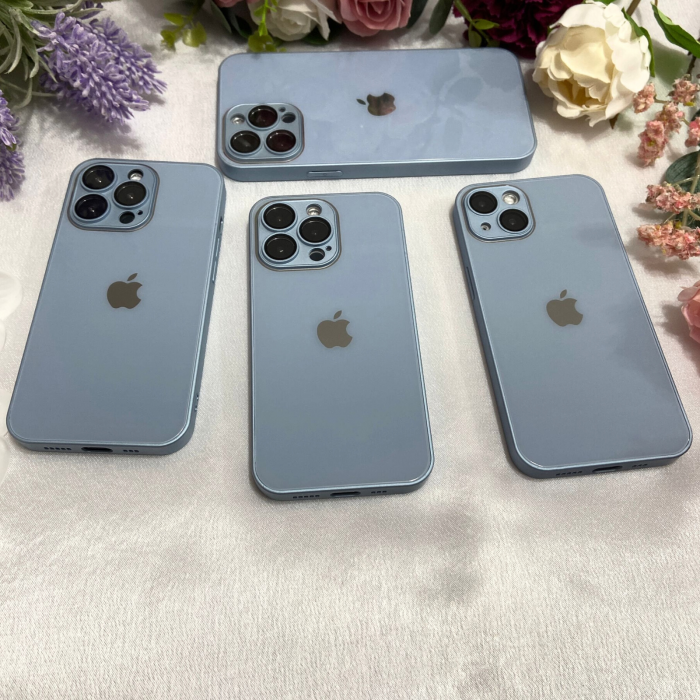 Husa din Sticla si Silicon cu Protectie Lentile Camera pentru iPhone 14 Pro, Sierra Blue-Glossy [6]