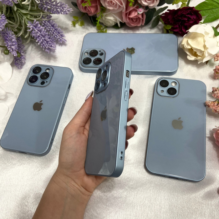 Husa din Sticla si Silicon cu Protectie Lentile Camera pentru iPhone 15 Pro Max, Sierra Blue-Glossy [4]