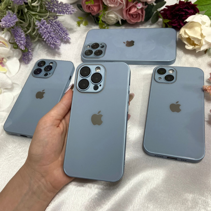 Husa din Sticla si Silicon cu Protectie Lentile Camera pentru iPhone 14 Pro, Sierra Blue-Glossy [3]