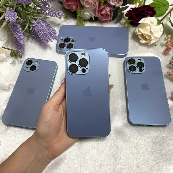 Husa din Sticla si Silicon cu Protectie Lentile Camera pentru iPhone 15, Sierra Blue-Mat [2]