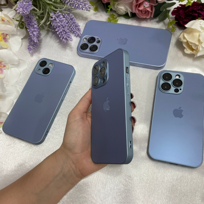 Husa din Sticla si Silicon cu Protectie Lentile Camera pentru iPhone 15, Sierra Blue-Mat [3]