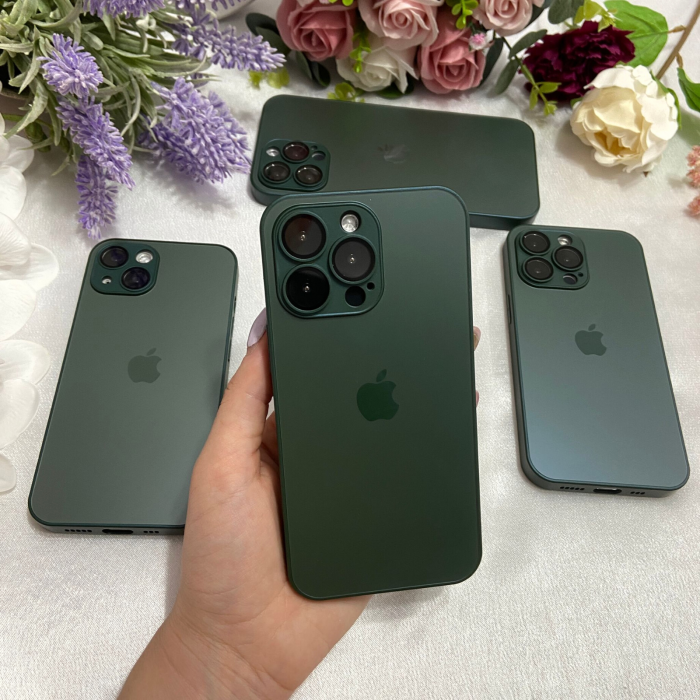 Husa din Sticla si Silicon cu Protectie Lentile Camera pentru iPhone 15 Plus, Verde-Mat [2]