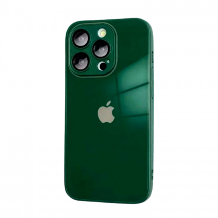 Husa din Sticla si Silicon cu Protectie Lentile Camera pentru iPhone 15 Plus, Green-Glossy [1]