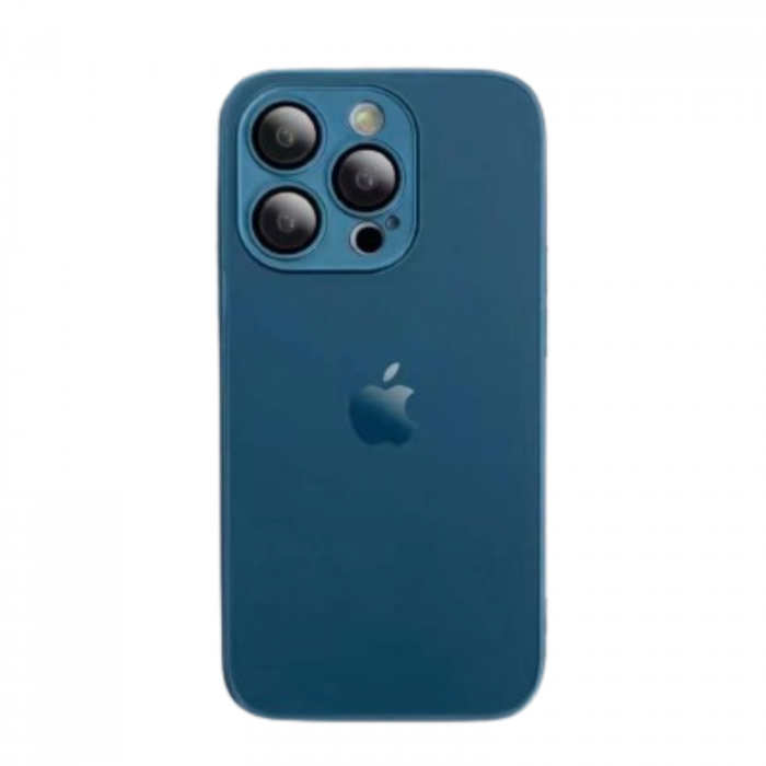 Husa din Sticla si Silicon cu Protectie Lentile Camera pentru iPhone 15 Plus, Navy Blue-Mat [1]
