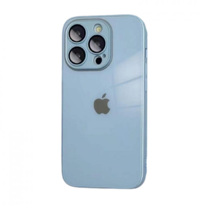 Husa din Sticla si Silicon cu Protectie Lentile Camera pentru iPhone 15 Pro Max, Sierra Blue-Glossy [1]