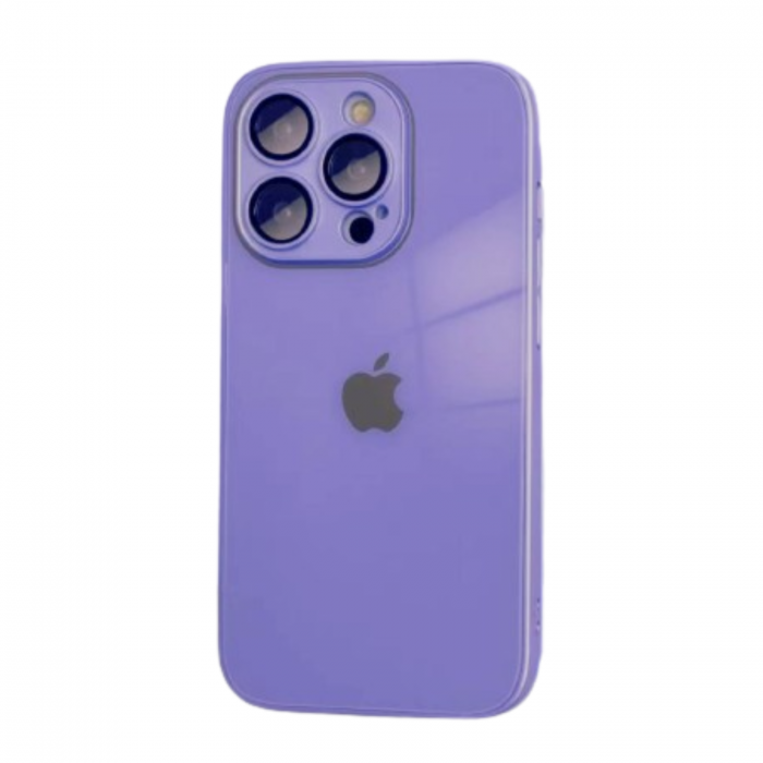 Husa din Sticla si Silicon cu Protectie Lentile Camera pentru iPhone 15, Purple-Glossy [1]