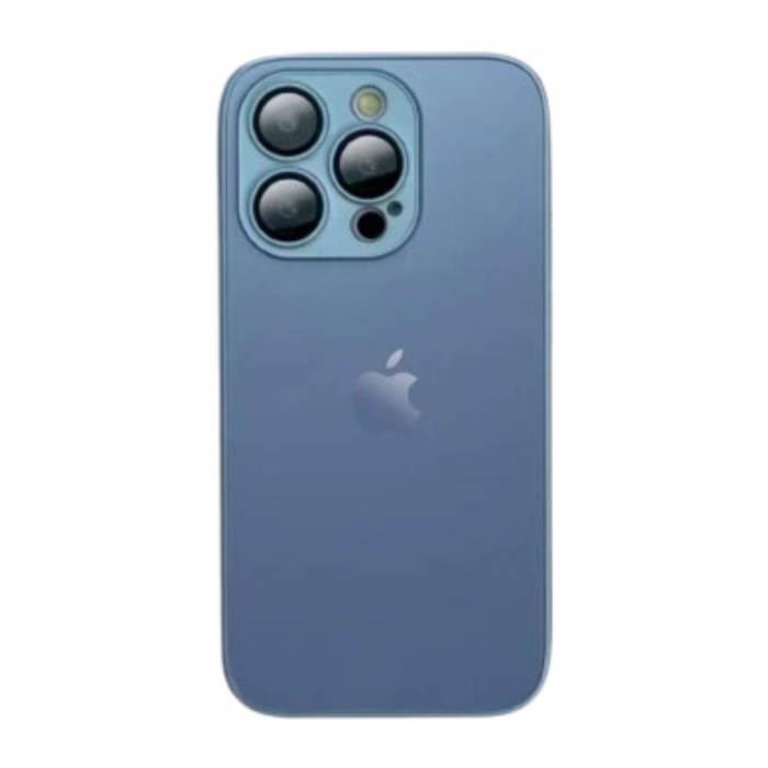 Husa din Sticla si Silicon cu Protectie Lentile Camera pentru iPhone 15, Sierra Blue-Mat [1]